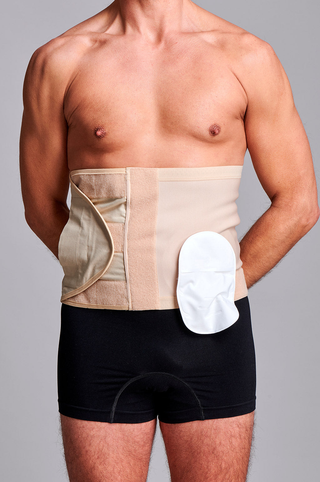 CUI Unisex Adjustable Hole Anti Roll Ostomy Hernia Support Belt -  16cm/6inch - 1 each, MEDIUM, LEFT - BEIGE - WITH POUCH OPENING